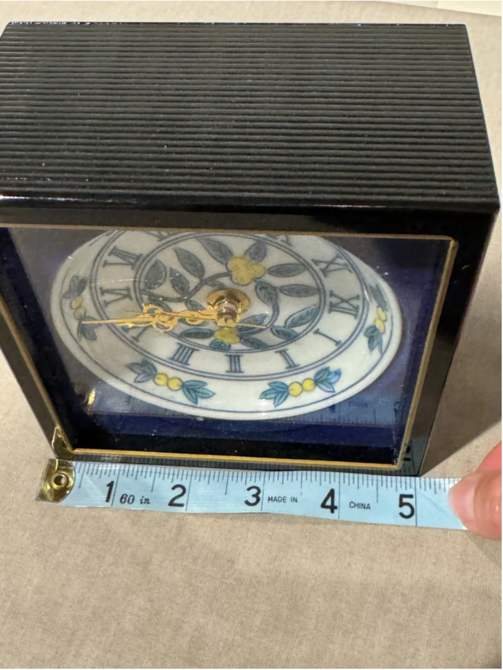 Unbranded Decorative Porcelain Painted Table Clock Black Blue & Gold